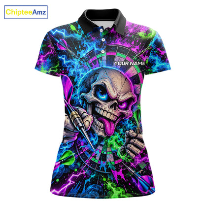 Crazy Tongue Skull Darts Pattern Polo 1/4-Zip Shirt For Women Personalized Team Performance Jersey NHT1666