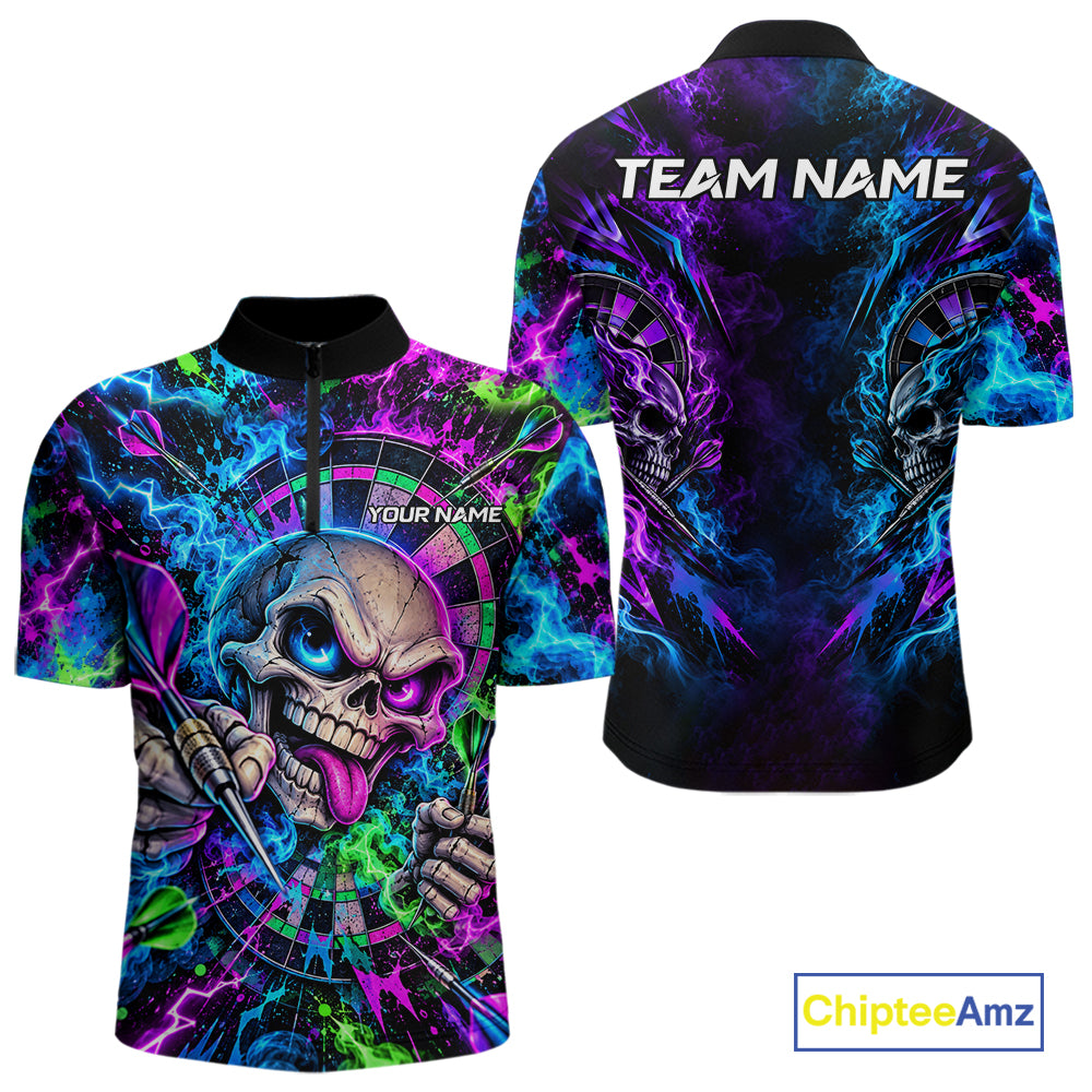 Crazy Tongue Skull Darts Pattern Polo 1/4-Zip Shirt For Men Personalized Team Performance Jersey NHT1666