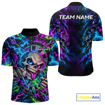 Crazy Tongue Skull Darts Pattern Polo 1/4-Zip Shirt For Men Personalized Team Performance Jersey NHT1666