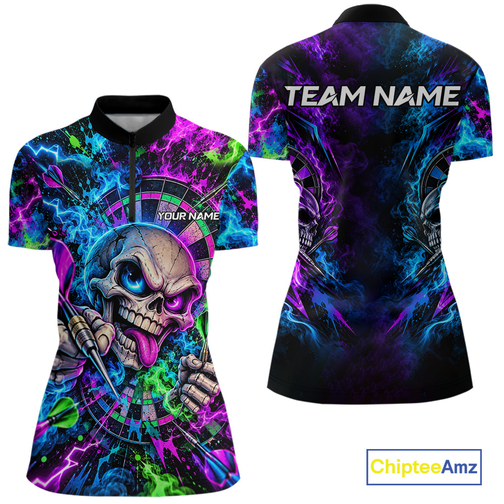 Crazy Tongue Skull Darts Pattern Polo 1/4-Zip Shirt For Women Personalized Team Performance Jersey NHT1666
