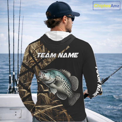 Crappie Fishing Custom Camouflage Fishing Shirts Long Sleeve Hooded, Crappie Fishing Apparel NHT524
