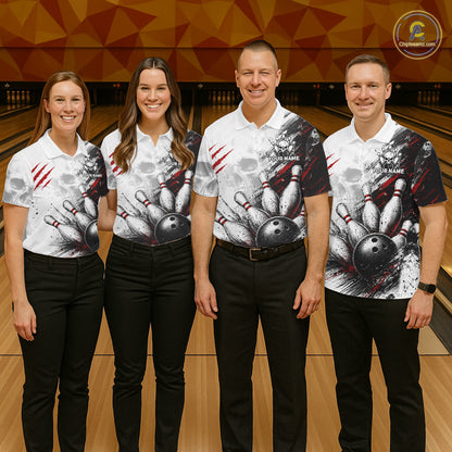 Men's Personalized Skull Bowling Tournament Polo Shirt & 1/4 Zip Custom Bowling Jersey NHT1215