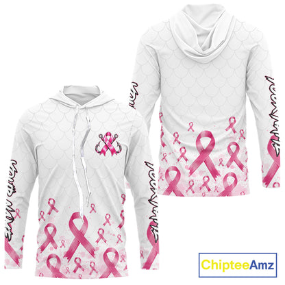 Fishing Shirt Long Sleeve Hooded Pink Ribbon Breast Cancer Awareness For Women, Men NHT1497