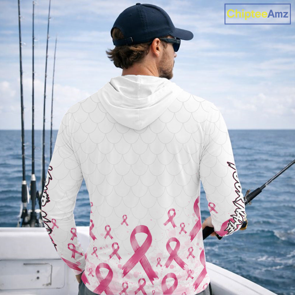 Fishing Shirt Long Sleeve Hooded Pink Ribbon Breast Cancer Awareness For Women, Men NHT1497
