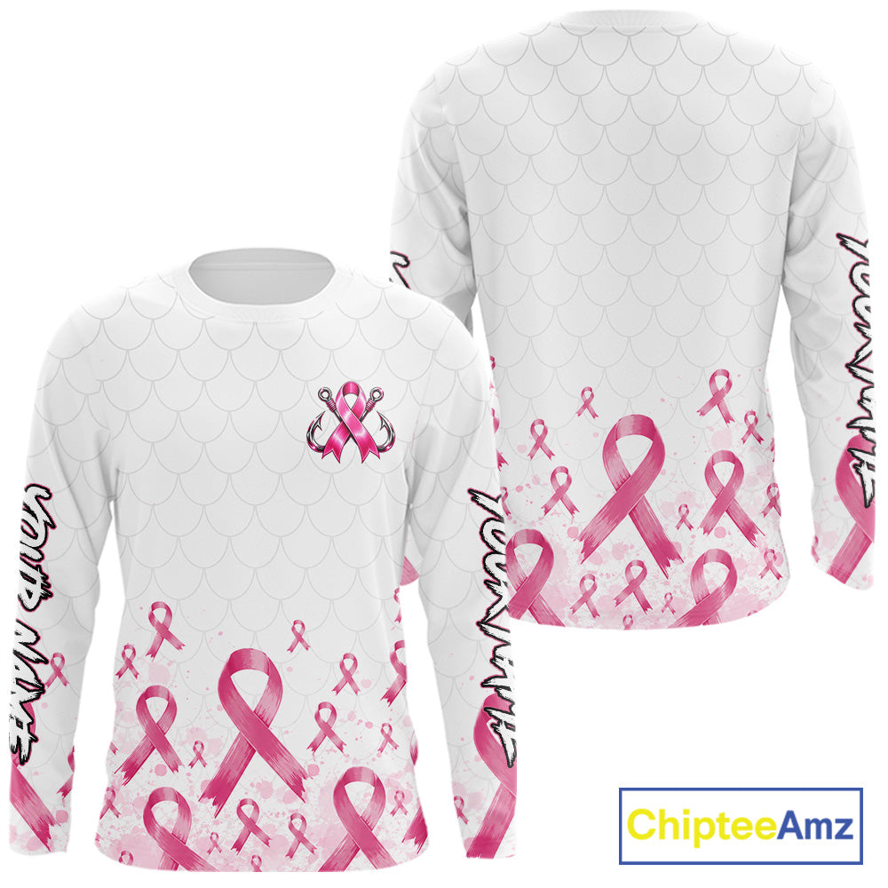 Fishing Shirt Long Sleeve Pink Ribbon Breast Cancer Awareness For Women, Men NHT1497