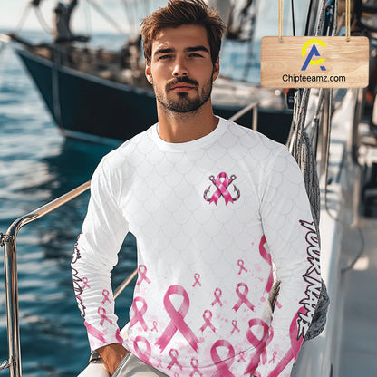Fishing Shirt Long Sleeve Pink Ribbon Breast Cancer Awareness For Women, Men NHT1497