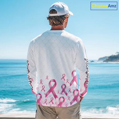 Fishing Shirt Long Sleeve Pink Ribbon Breast Cancer Awareness For Women, Men NHT1497