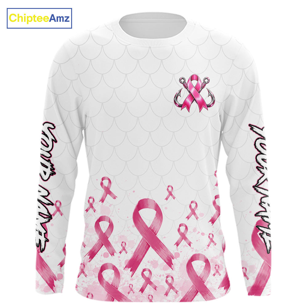 Fishing Shirt Long Sleeve Pink Ribbon Breast Cancer Awareness For Women, Men NHT1497