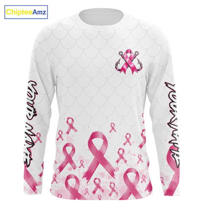 Fishing Shirt Long Sleeve Pink Ribbon Breast Cancer Awareness For Women, Men NHT1497
