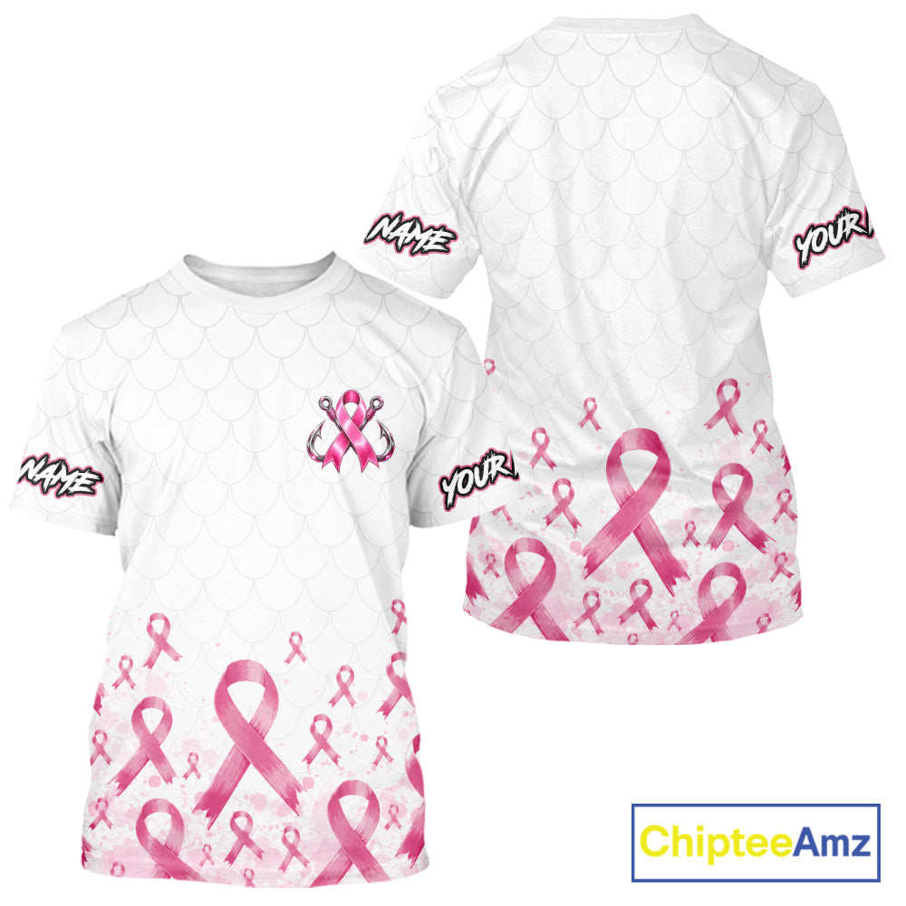 Fishing Shirt Short Sleeve Pink Ribbon Breast Cancer Awareness For Women, Men NHT1497