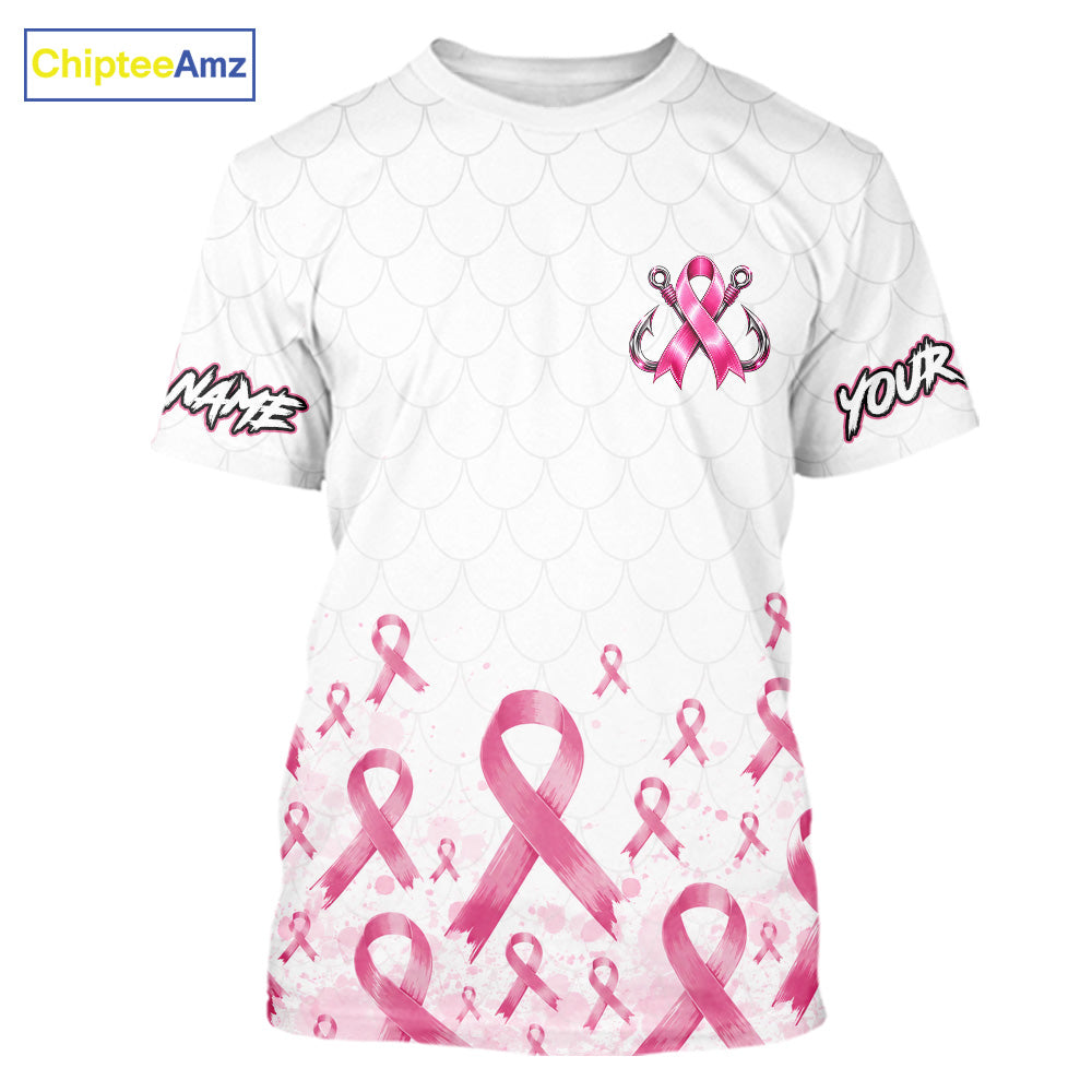 Fishing Shirt Short Sleeve Pink Ribbon Breast Cancer Awareness For Women, Men NHT1497