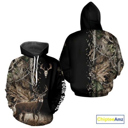 Whitetail Deer Hunting Shirt, Custom Name Deer Buck 3D All Over Print Shirt For Men NHT1503