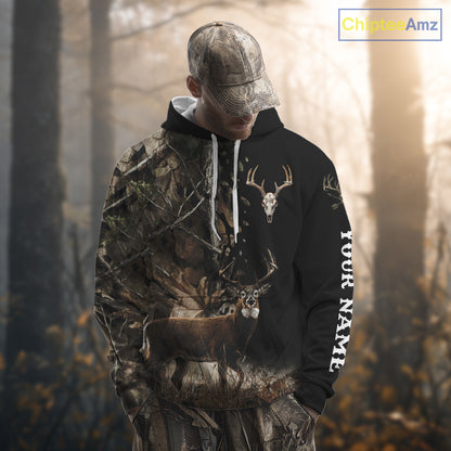 Whitetail Deer Hunting Shirt, Custom Name Deer Buck 3D All Over Print Shirt For Men NHT1503