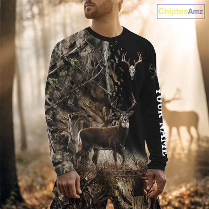 Whitetail Deer Hunting Shirt, Custom Name Deer Buck 3D All Over Print Shirt For Men NHT1503