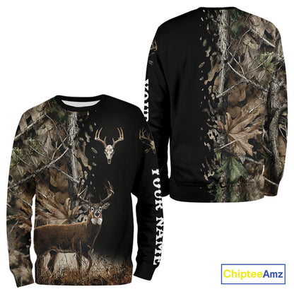 Whitetail Deer Hunting Shirt, Custom Name Deer Buck 3D All Over Print Shirt For Men NHT1503