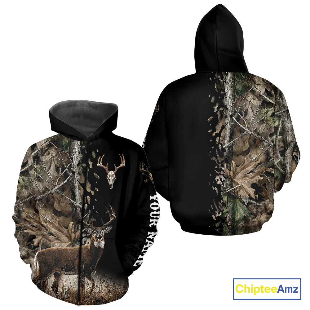 Whitetail Deer Hunting Shirt, Custom Name Deer Buck 3D All Over Print Shirt For Men NHT1503