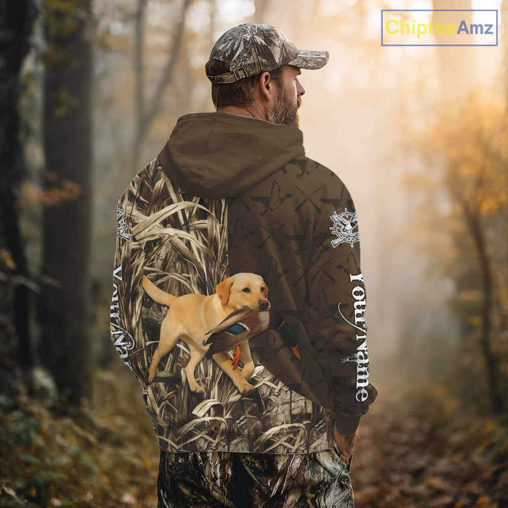 Yellow Lab Hunting Dog Customized Name All Over Print Shirts For Hunters NHT293