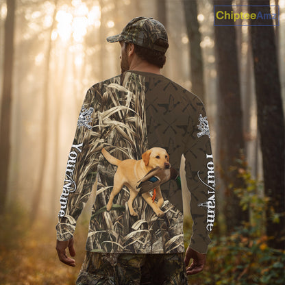 Yellow Lab Hunting Dog Customized Name All Over Print Shirts For Hunters NHT293