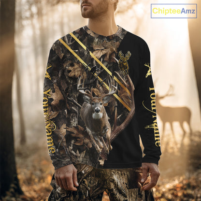 Brown Forest Camo Deer Hunting Shirt – Running Buck Graphic, Personalized Name For Hunter NHT342