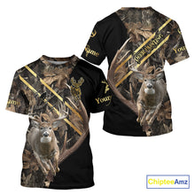 Load image into Gallery viewer, Brown Forest Camo Deer Hunting Shirt – Running Buck Graphic, Personalized Name For Hunter NHT342