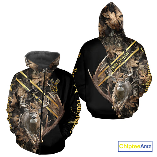 Brown Forest Camo Deer Hunting Shirt – Running Buck Graphic, Personalized Name For Hunter NHT342