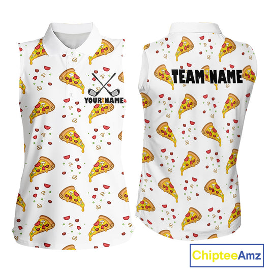 Funny Pizza Pattern Golf Shirt Sleeveless Womens Polo Shirts, Best Golf Polo Golf Shirt For Team NHT777