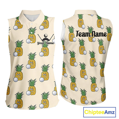 Personalized Funny Pineapple Pattern Sleeveless Womens Golf Polo Shirts Best Golf Gifts For Family Team NHT779