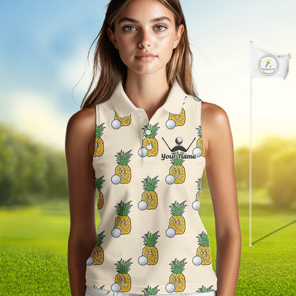 Personalized Funny Pineapple Pattern Sleeveless Womens Golf Polo Shirts Best Golf Gifts For Family Team NHT779