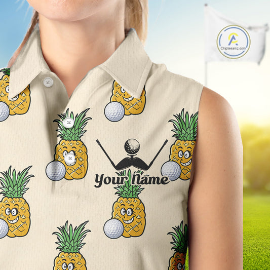 Personalized Funny Pineapple Pattern Sleeveless Womens Golf Polo Shirts Best Golf Gifts For Family Team NHT779