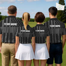 Load image into Gallery viewer, Black White American Flag Womens Golf Polo Shirts Custom Name, Team Name For Women Golf Gift NHT886
