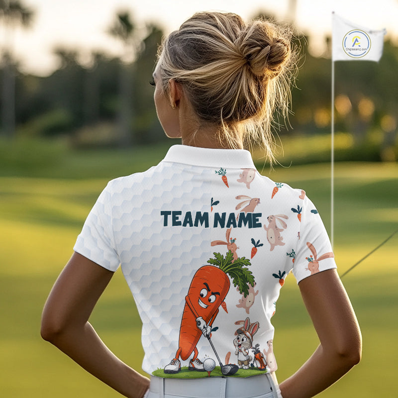 Rabbit Carrot Womens Golf Polo Shirt Funny Golfer Bunny Custom Team Name Jersey NHT892