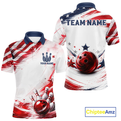 Custom Patriotic Bowling Team Men Polo Shirt, Personalized Bowling League Jersey Apparel NHT1510