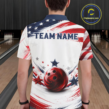Custom Patriotic Bowling Team Men Polo Shirt, Personalized Bowling League Jersey Apparel NHT1510