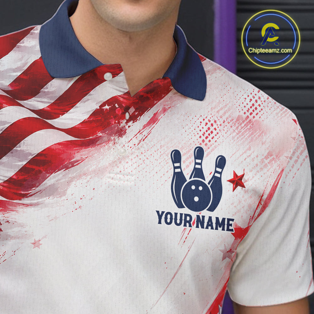 Custom Patriotic Bowling Team Men Polo Shirt, Personalized Bowling League Jersey Apparel NHT1510