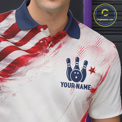 Custom Patriotic Bowling Team Men Polo Shirt, Personalized Bowling League Jersey Apparel NHT1510