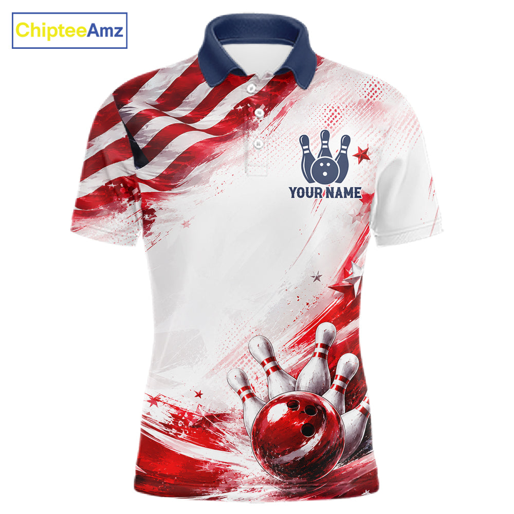 Custom Patriotic Bowling Team Men Polo Shirt, Personalized Bowling League Jersey Apparel NHT1510