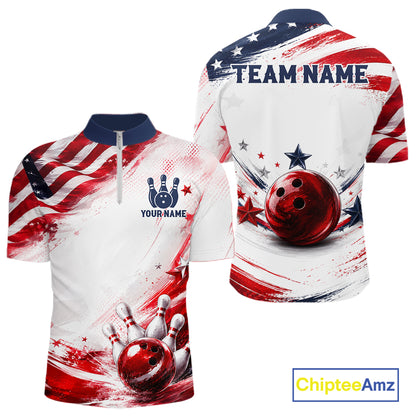 Custom Patriotic Bowling Team Men Polo Shirt, Personalized Bowling League Jersey Apparel NHT1510