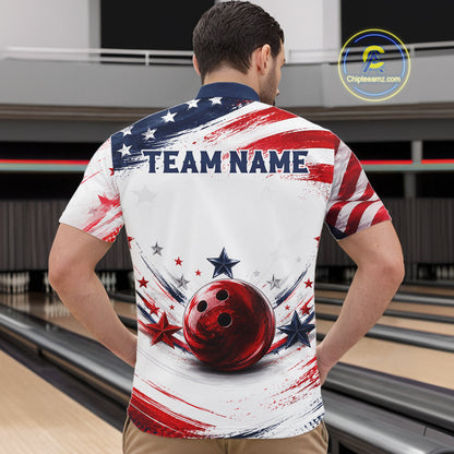 Custom Patriotic Bowling Team Men Polo Shirt, Personalized Bowling League Jersey Apparel NHT1510