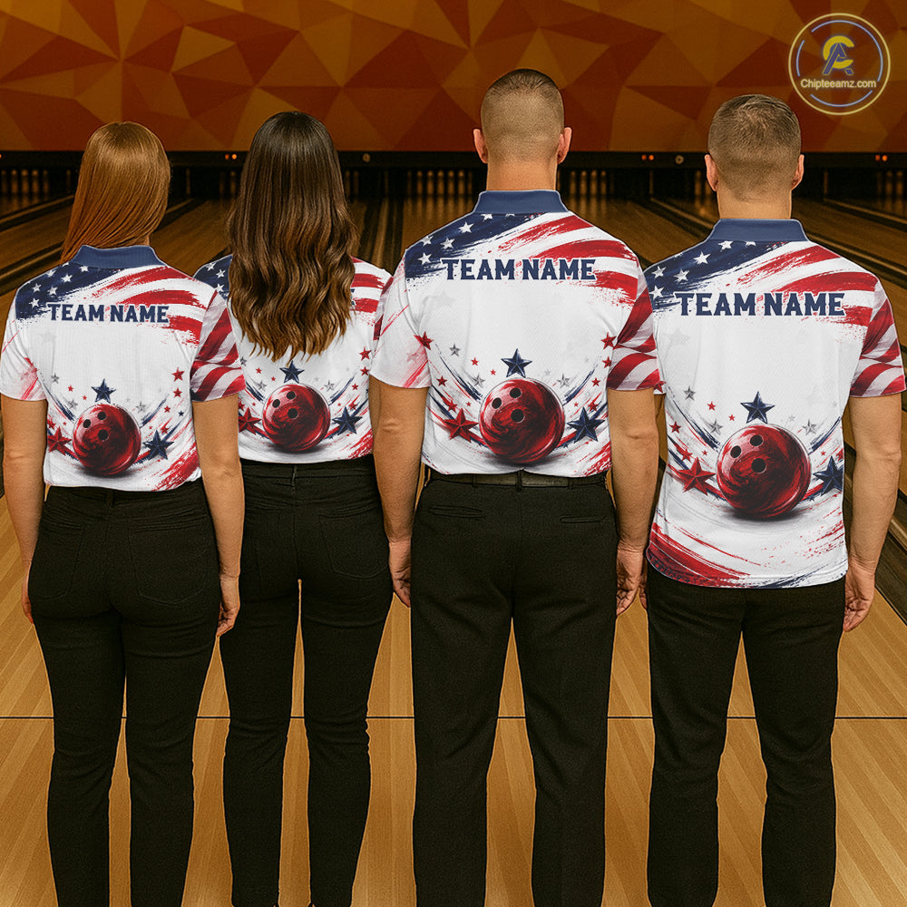 Custom Patriotic Bowling Team Women Polo Shirt, Personalized Bowling League Jersey Apparel NHT1510