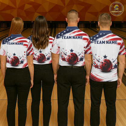 Custom Patriotic Bowling Team Men Polo Shirt, Personalized Bowling League Jersey Apparel NHT1510