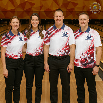 Custom Patriotic Bowling Team Women Polo Shirt, Personalized Bowling League Jersey Apparel NHT1510