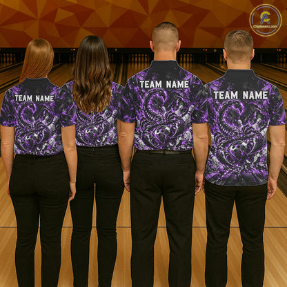 Purple Scorpion Bowling Ball Pins Polo Shirt For Women Custom Neon Team Tournament Jersey NHT1676