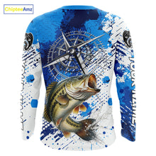Load image into Gallery viewer, Blue Camo Custom Largemouth Bass Compass Long Sleeve Tournament Fishing Shirts NHT527