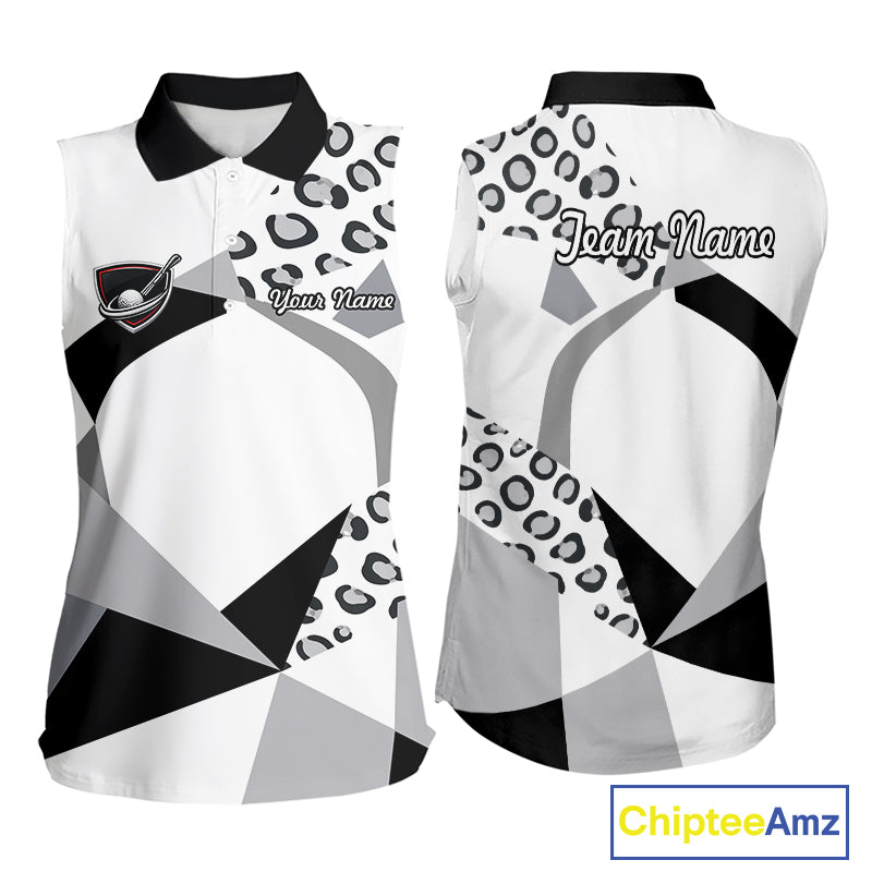 Geometric Leopard Fusion Performance Womens Sleeveless Golf Polo Shirt, Golf Gift For Womens NHT722