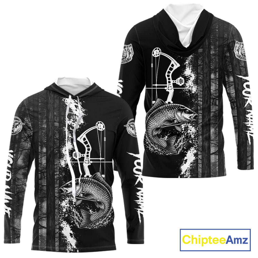 Men's Carp Fishing Shirts Hooded Long Sleeve Performance Shirt, Custom Forest Dark Camo Shirt NHT1368