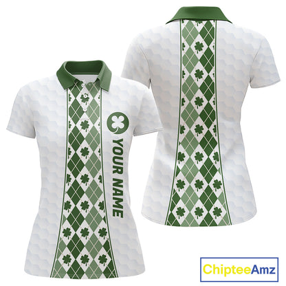 White & Green Irish Argyle Womens Golf Polo Shirt St Patrick Day For Family Team Shirt NHT724