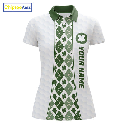 White & Green Irish Argyle Womens Golf Polo Shirt St Patrick Day For Family Team Shirt NHT724