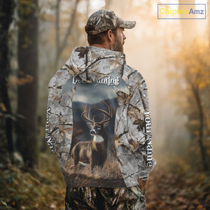 Custom 3D Deer Hunting Shirt With Whitetail Deer Winter Camo For Deer Hunting Season NHT222