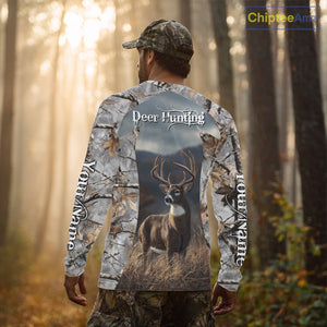 Custom 3D Deer Hunting Shirt With Whitetail Deer Winter Camo For Deer Hunting Season NHT222