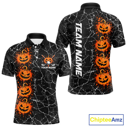 Black Pumpkin Men Golf  Polo Shirt Custom Spooky Halloween Sports Club Match Jersey NHT1696
